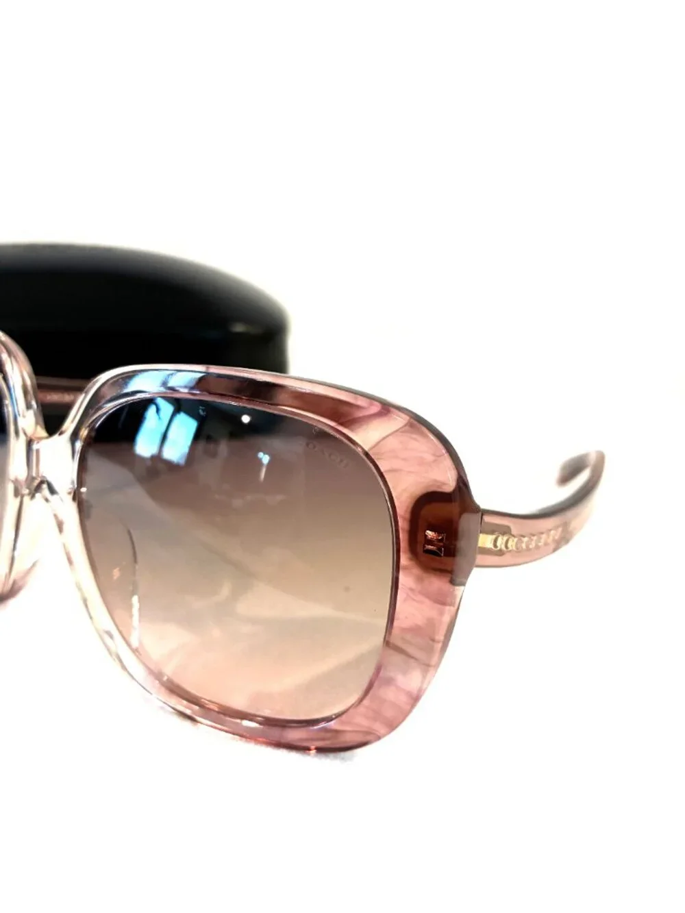 Coach HC8395U Square Sunglasses Translucent Pink Frame Brown Gradient With Case